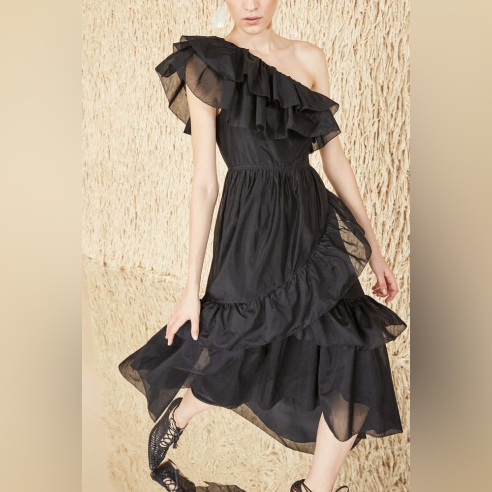 Ulla Johnson Clemente Dress Noir One Shoulder High Low Midi‎ Gown Black Size 2